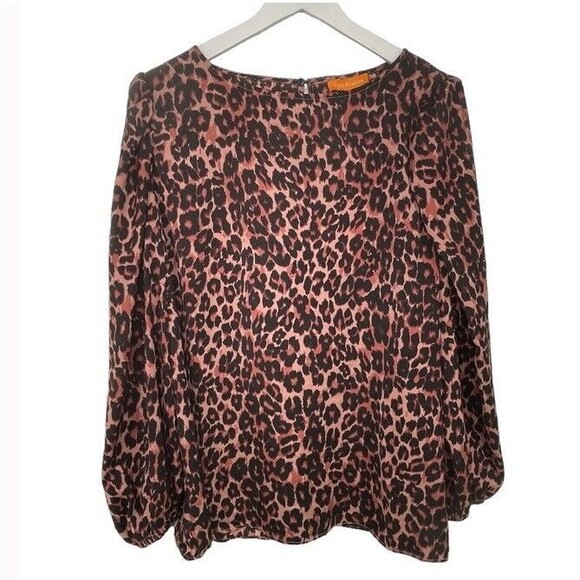 Gigi Parker Top Blouse Burlwood Leopard Boatneck Puffy Long-Sleeve Casual XL NEW - Picture 3 of 12